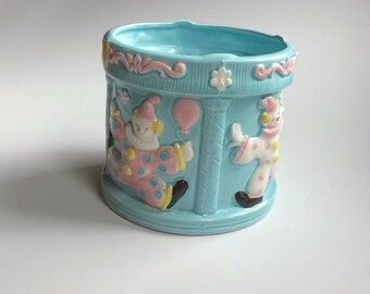 Ceramic clown planter, nursery decor,baby blue planter, vintage planter, blue clown planter, blue ceramic planter, Lefton planter