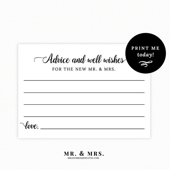 Advice and Well Wishes Card Mr and Mrs Advice Card Printable