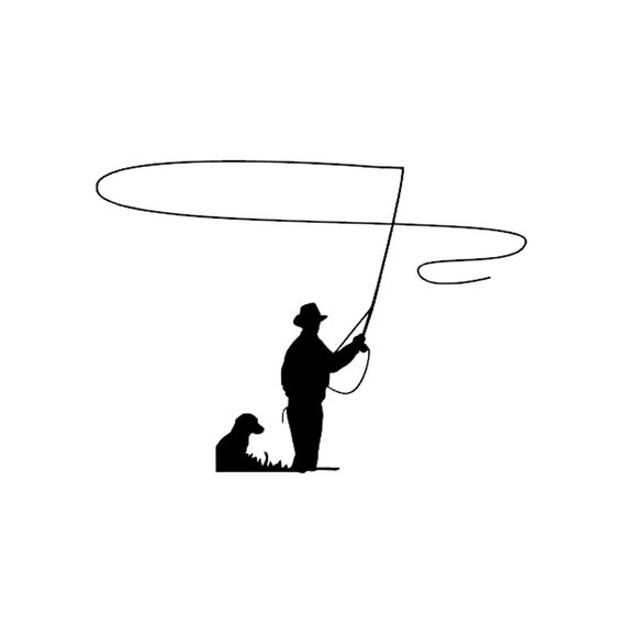 Download Fly Fishing Dog Silhouette Permanent Adhesive Outdoor Decal