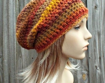 Crochet Hat Womens Hat - Penelope Puff Stitch Slouchy Beanie Hat - Yellow Gold Orange Rust Mesa - Winter Hat