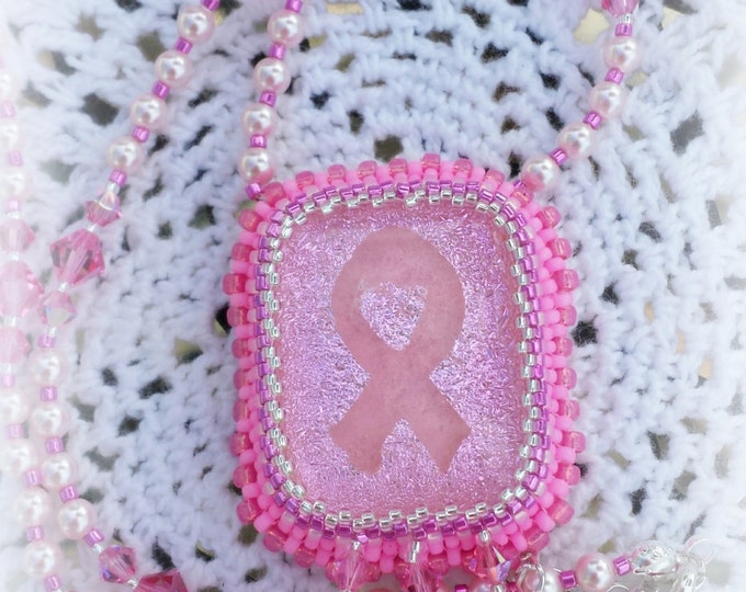 Breast Cancer, Necklace, Pink Ribbon, Awareness Jewelry, Pearl Necklace, Ladies Necklace, Swarovski Necklace, Pink Necklace