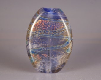 Lampwork Glass Focal Bead tab bead in Blue and Pink