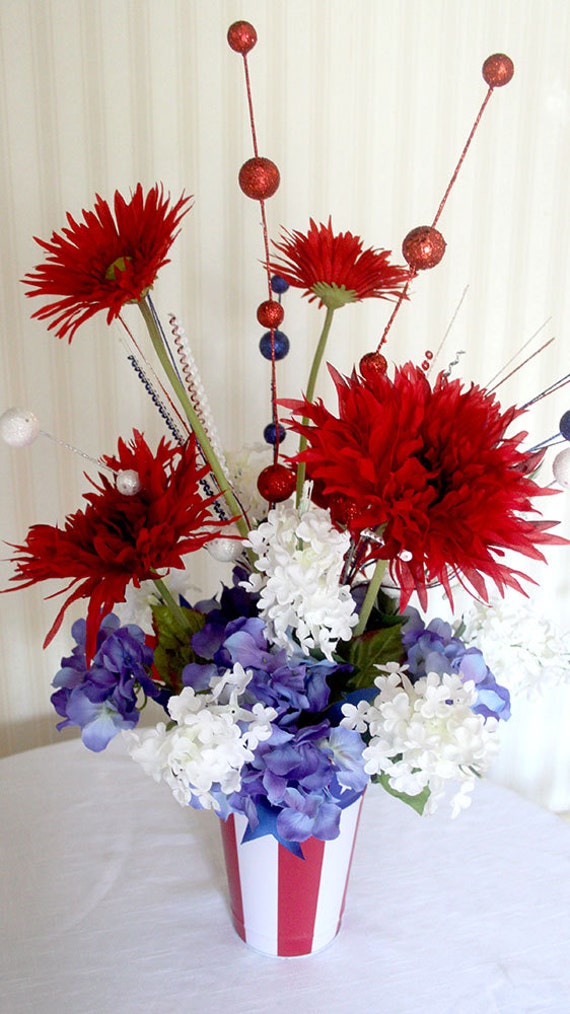 Tall Patriotic floral arrangement July 4th Centerpiece