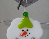 Fused Glass Melting Snowman Ornament