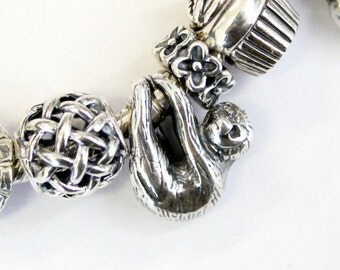 Baby Sloth Charm - 925 Sterling Silver European Style Charm Bead - Fits: Pandora, Chamilia & Compatible Brands 520