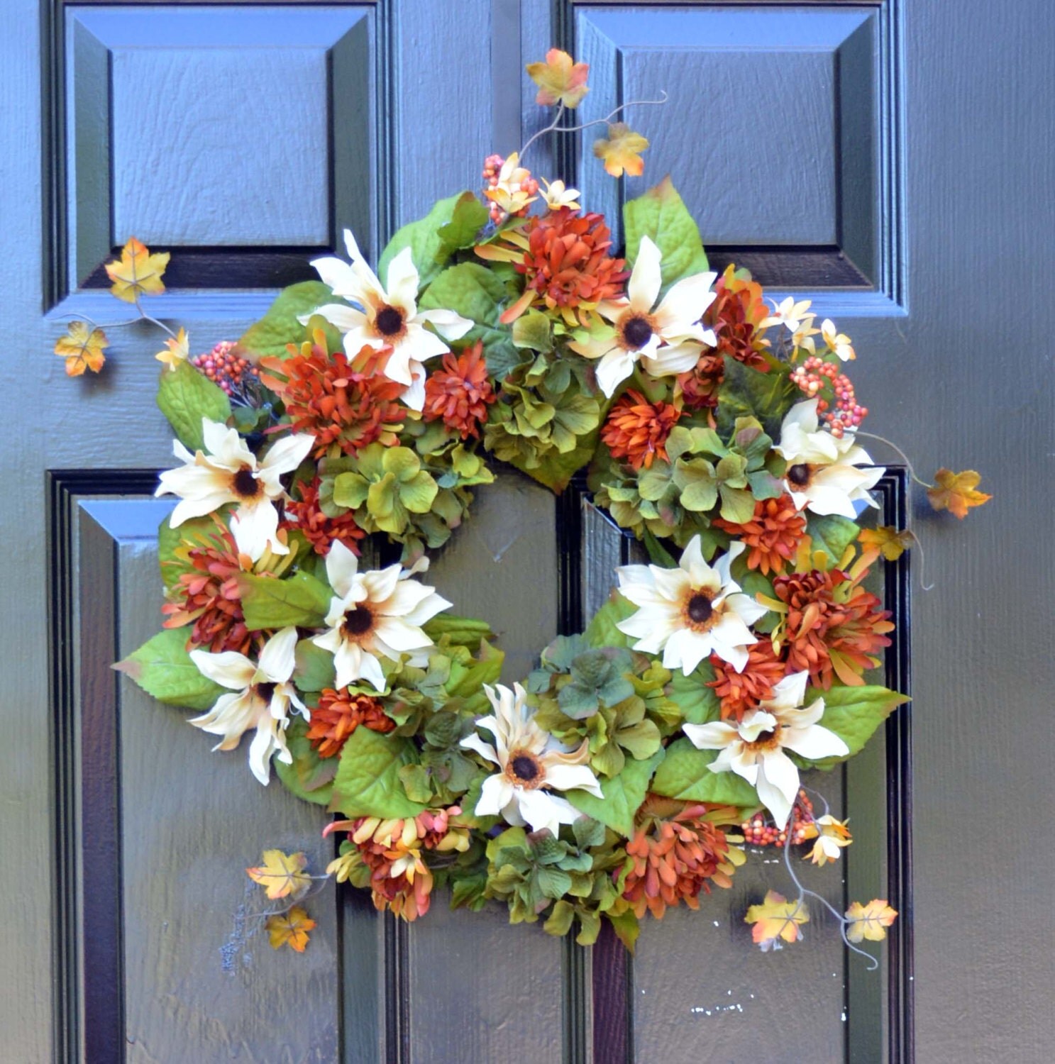Silk Flower Wreath Fall Flowers 18 inch Silk Flowers Front