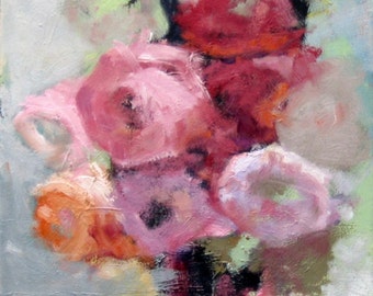 Still Life, Flower Painting, Oil Painting Print, Red and Pink, Wall Art, Decorative Art, Free Shipping, Abstract Flowers, Flower Art