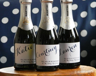 Will you be my Bridesmaid? Simple and Sweet Wedding Mini Champagne Bottle Labels // Custom Wine Labels // Bridal Party
