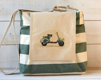 Diaper bag Stockholm Traditional emerald green and cream Vespa Scooter hand painted fashion