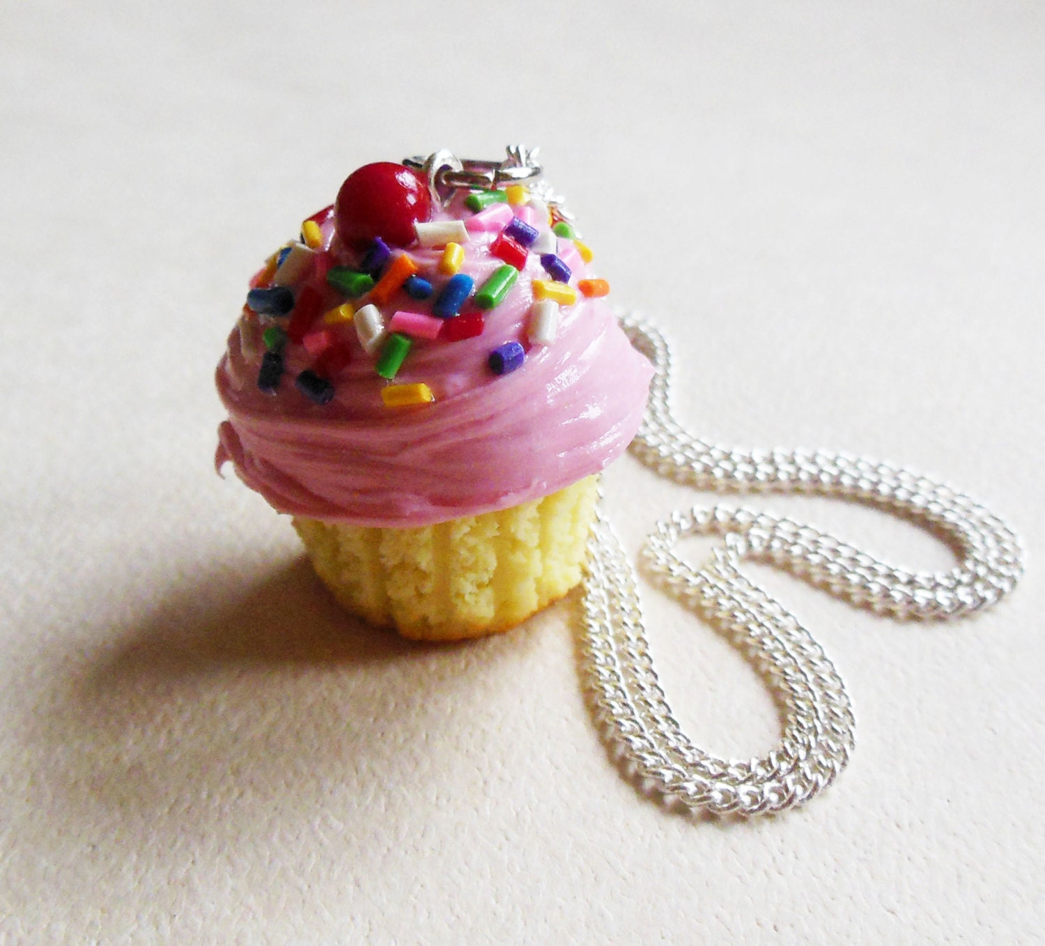 Polymer Clay Yellow Cake Cupcake with Pink by