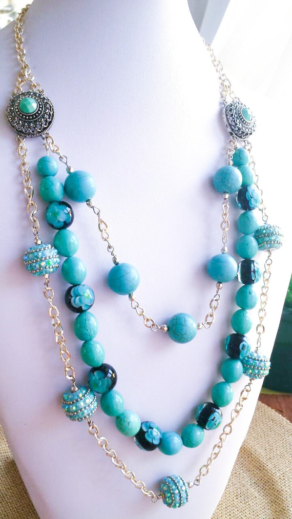 Chunky Turquoise Necklace Long Turquoise by SoulfulLeeYours