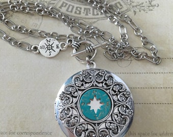Compass Necklace - Verdigris Compass Necklace - Tiny Compass Necklace - Compass Jewelry
