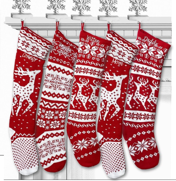 Items similar to Knit Christmas Stockings - Red White - Renindeer or Snowflake Design ...