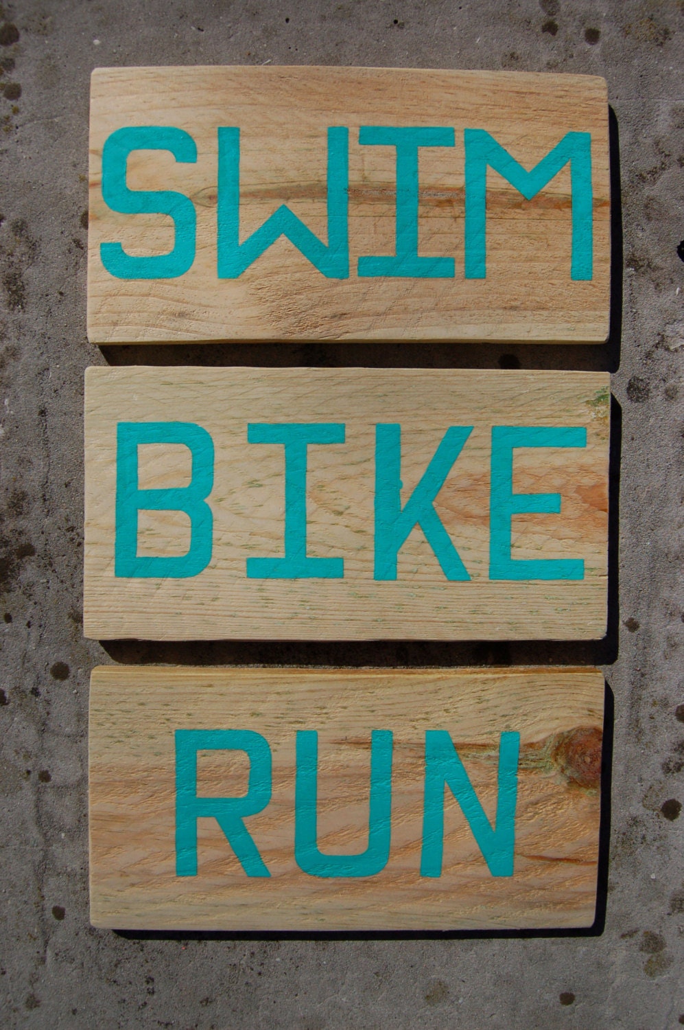 Triathlon Signs in Reclaimed Pallet Wood SWIM BIKE RUN