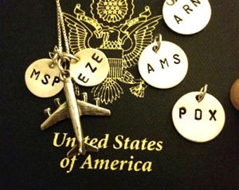Airport Code Pendants Charm Necklace, Personalized Gift for Pilot Flight Attendant