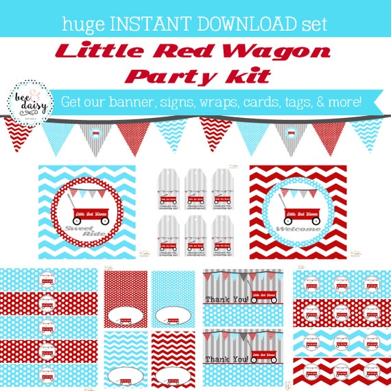 Little Red Wagon Birthday, Red Wagon Birthday Decorations, Red Wagon Baby Shower Decorations, Red Wagon Party Decorations, BeeAndDaisy Il_570xn