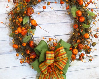 Fall Wreath, Pumpkin Wreath, Rustic Fall Wreath, Autumn Wreath, Fall Decor, Autumn Decor, Rustic Decor