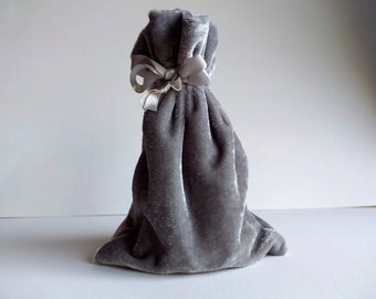 Velvet Drawstring Pouch, 4x6 in OR 3x4 in, Pewter Grey thick plush velvet storage pouch, rosary, jewelry, gift bag, dice bag