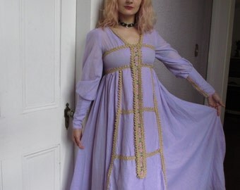 60s Gunne Sax Fairy Hearts Hippie Maxi Dress Black Label