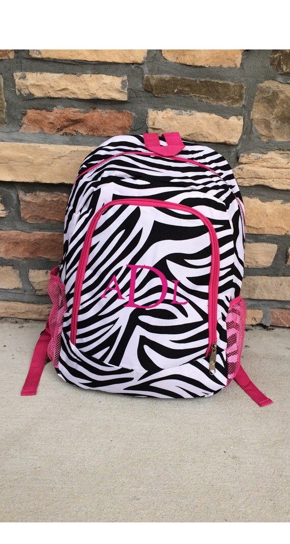 Items similar to Black White and Pink Zebra Personalized Backpack on Etsy