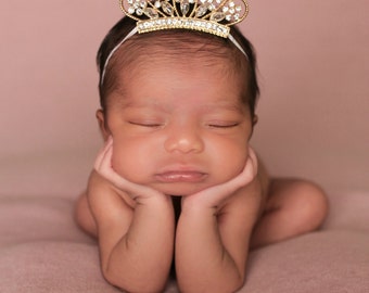 Gold Baby Tiara Crown, elastic headband, tiara baby, crown baby, gold tiara, gold crown, newborn tiara, princess tiara, baby tiara headband