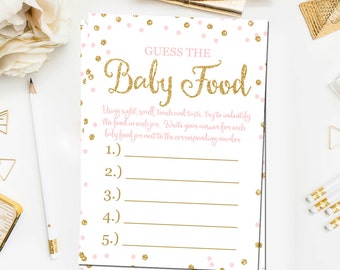 Baby Shower Guess The Baby Food Game, Printable Baby Shower Games, Guess The Baby Food Game, Pink Gold Girl Shower, Instant Download BB1