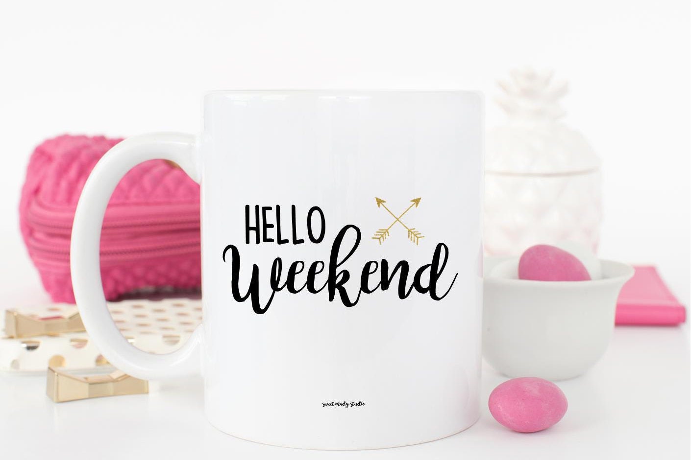 Hello Weekend Coffee Mug Gold And Silver Foil Option