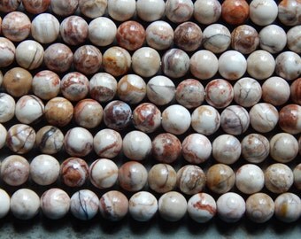 8mm Mexico Crazy Lace Agate Round Polished Semi-Precious Beads, Half Strand (IND1C575)