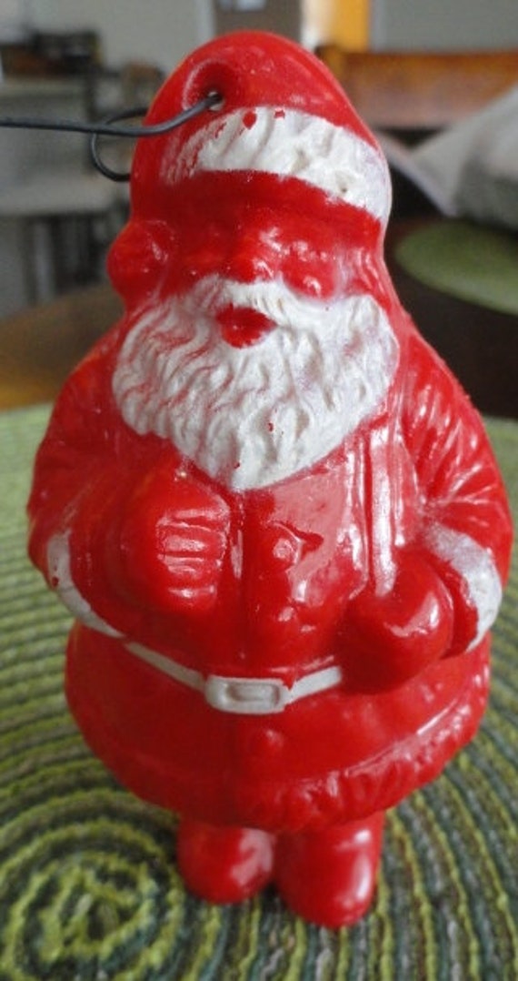 B882 Vintage Red Plastic Santa Claus Ornament And Candy