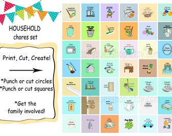 HOUSEHOLD CHORES, Printable chores/digital collage/1 inch/DIY/instant download/bottle cap prints