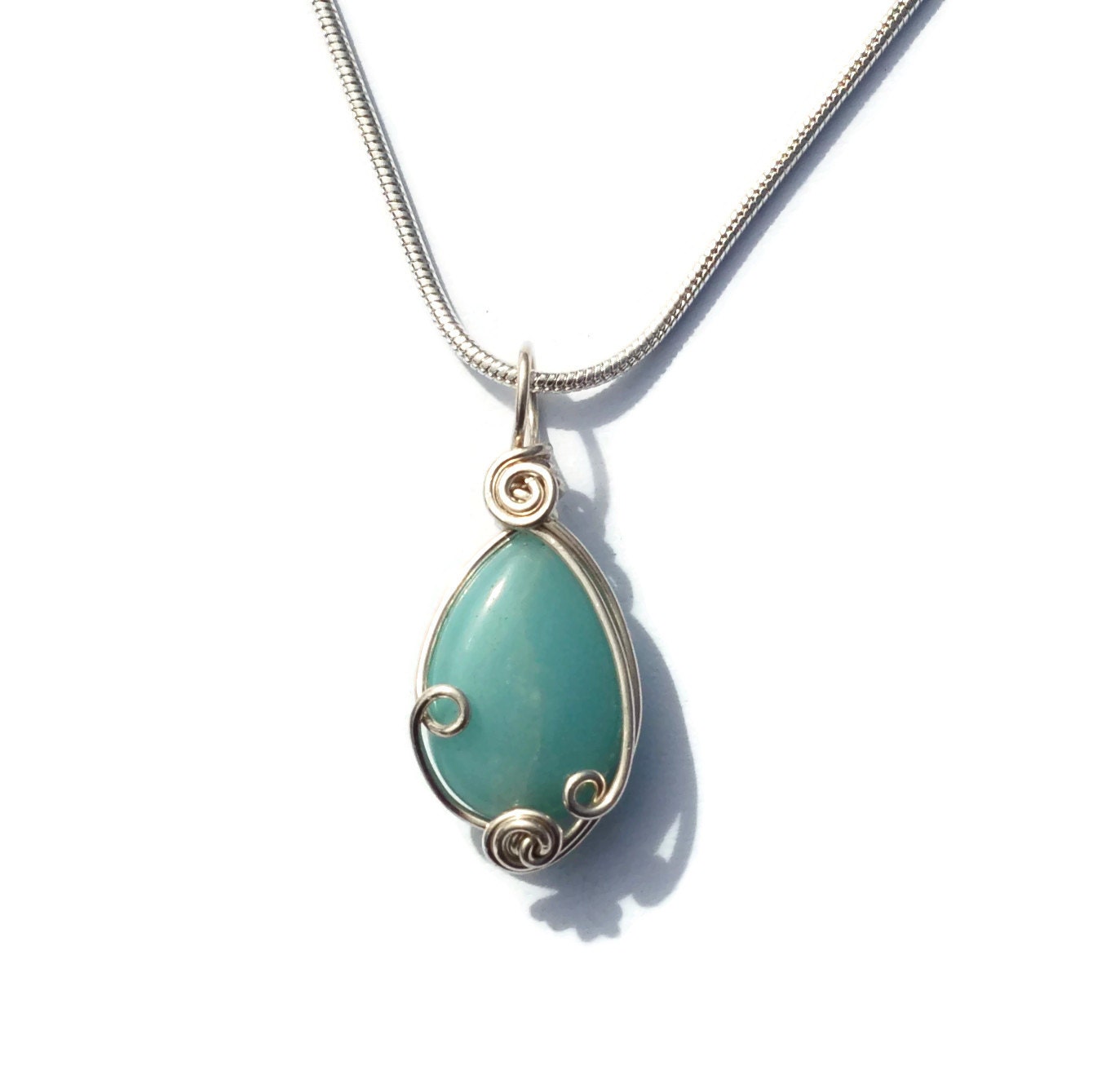 Amazonite Pendant in Sterling Silver / Dainty Wire Work