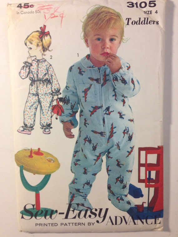 Vintage 60s Advance 3105 Sewing Pattern Astronaut Suit or Pajamas For Children Size 4