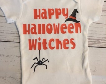 Happy Halloween Witches - Baby Short Sleeve Bodysuit - Funny - Gender Neutral - Multiple Sizes Available