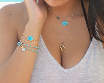 Turquoise necklace, 14k Gold filled, Boho Chic,24k gold Electroplated Edge gemstone Slice, Genuine Turquoise stone,beach wedding,bridesmaids