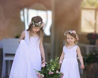 Wedding White Lace Flower Girl Dress, Floor Length Lace Flower Girl Dress, Party Dress, Jr. Bridesmaid Dress, Bohemian Wedding