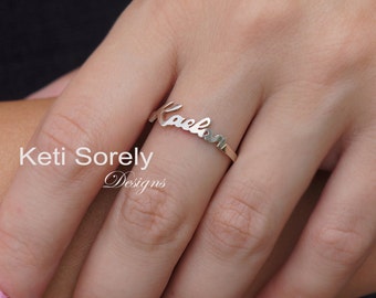 Personalized Name Ring In Sterling Silver of Solid Gold (Order Any Name) - Stackable Name Ring in Yellow Gold, Rose Gold or White Gold