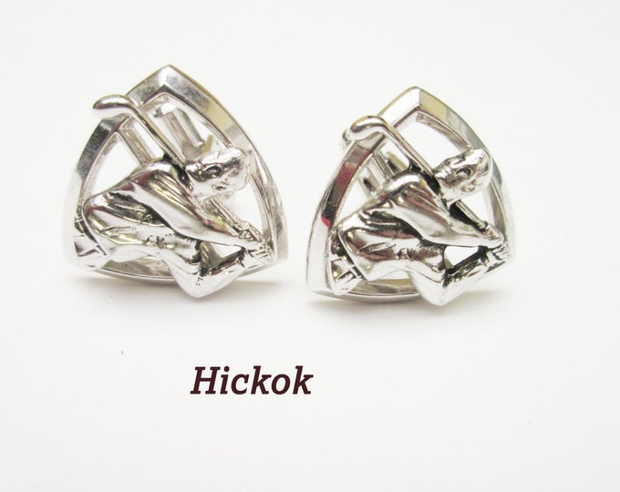 Golfer cuff link - Signed Hickok - silver tone - Mid century - Mens cufflinks