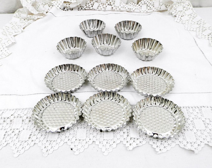 Unused 6 Vintage French Tartlet Metal Pans and 5 Cup Cake Molds, French Country Baking, Retro Kitchen, Rustic French Traditional Baking