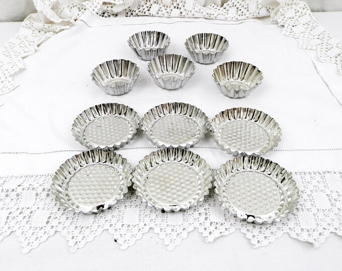 Unused 6 Vintage French Tartlet Metal Pans and 5 Cup Cake Molds, French Country Baking, Retro Kitchen, Rustic French Traditional Baking