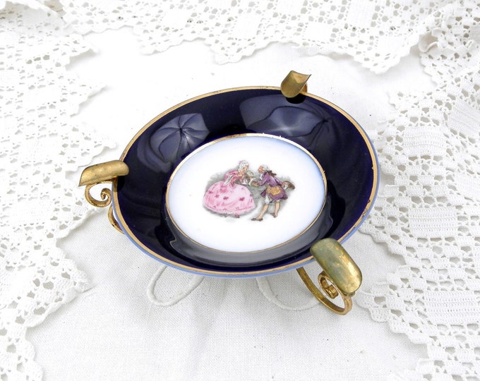 Vintage Metal and Bone China "Porcelain de Limoges" Baroque Style Ashtray, Chateau Chic Decor, Retro Home Interior, Gift Idea, Romantic