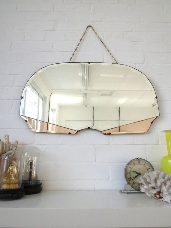 Vintage Art Deco Fan Shape Wall Mirror Bevelled Edge by uulipolli