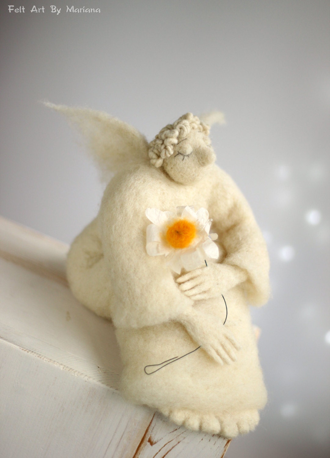 Needle Felt Angel Dreamy Angel With A Daisy Needle