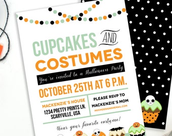 Cupcakes and Costumes, Halloween Party Invitation, Kids Halloween Party, Halloween Invite, Costume Party Invite, Printable Invite, #101
