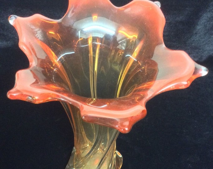 Chalet Glass Trumpet Vase Vintage Twisted Art Glass 12 Inch