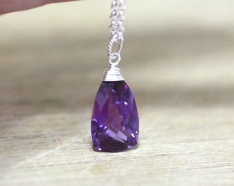 Color Change Alexandrite Pyramid Briolette Gem Pendant in Solid Sterling Silver , June Birthstone , 55th Anniversary , from Canada