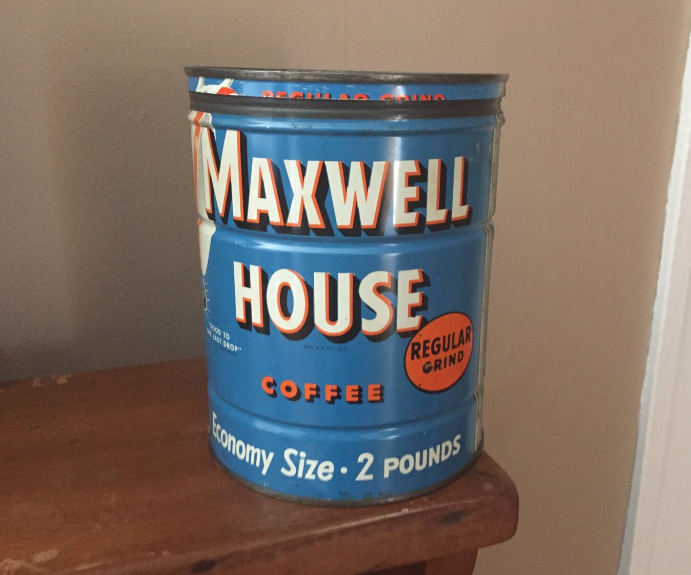 Vintage Coffee Can Tall Maxwell House 2 lb metal tin with
