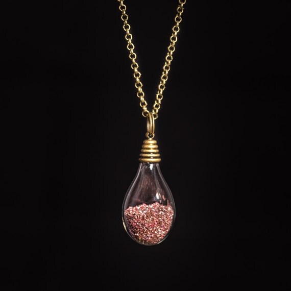 FREE SHIPPING - Pink German Glitter Teardrop Globe - Glass Globe Necklace - Free postage
