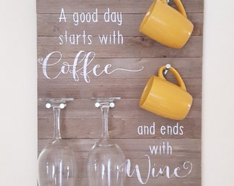 Coffee Wine Sign - Coffee Wine Rack - Coffee Wine - Coffee Sign - Wine Sign - Rustic Home Decor - Housewarming Gift - New home - Kitchen Art