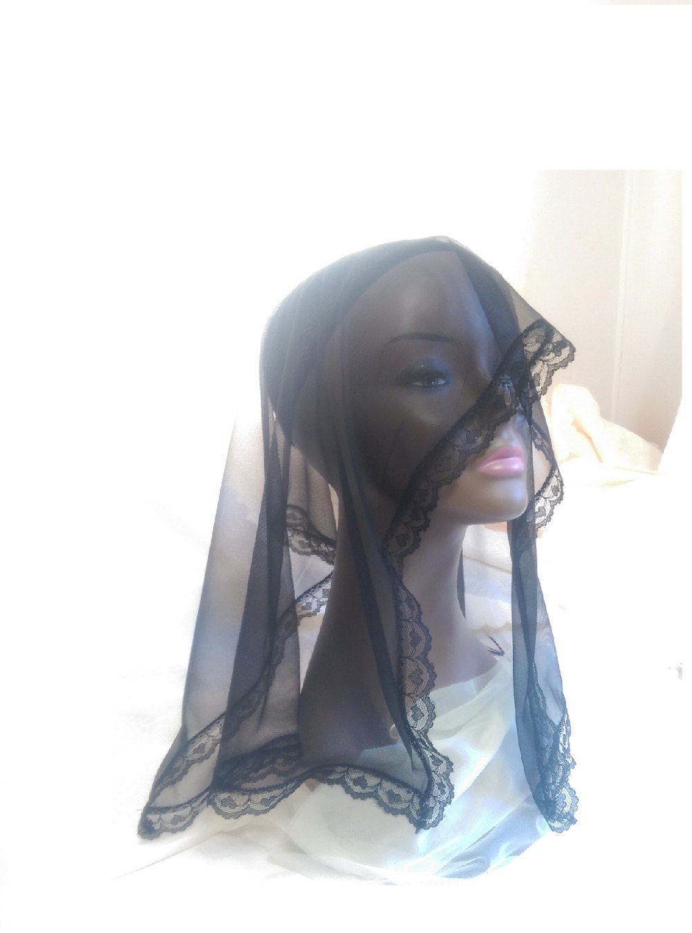 Black Mourning Funeral Chapel Scarf Veil Sheer Nylon and