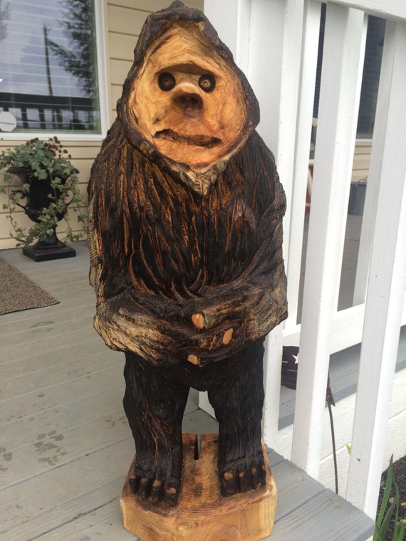 New Chainsaw Carved BigFoot Yeti Sasquatch cedar by RopedOnCedar